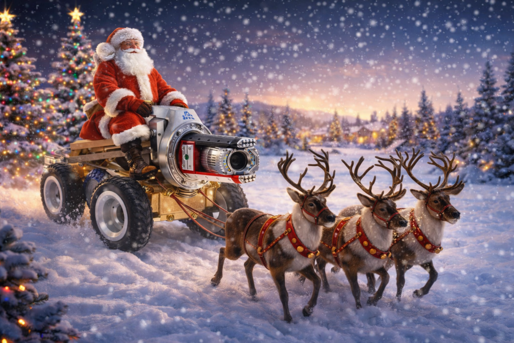 Vánoční Santa s robotickým vozidlem